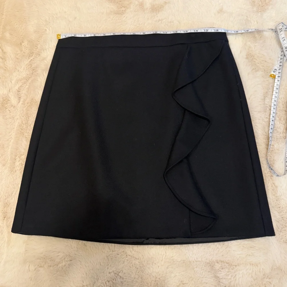 J Crew Black Black Wool Ruffle Mini Skirt